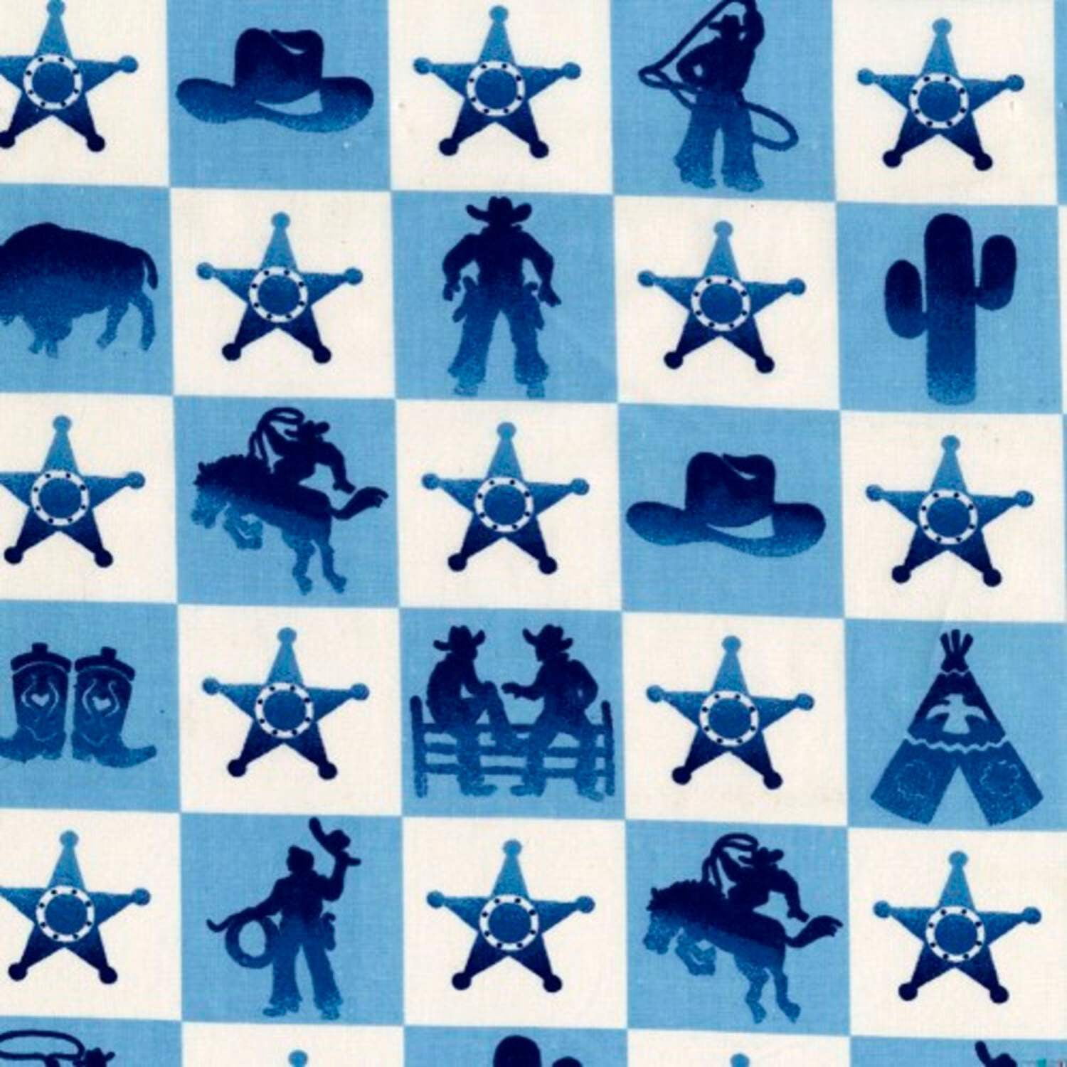Western Rodeo Icon Patch Blue Cotton Fabric - Walmart.com