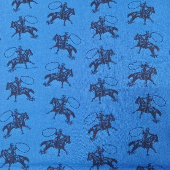 Western Rodeo Roper Blue Cotton Fabric
