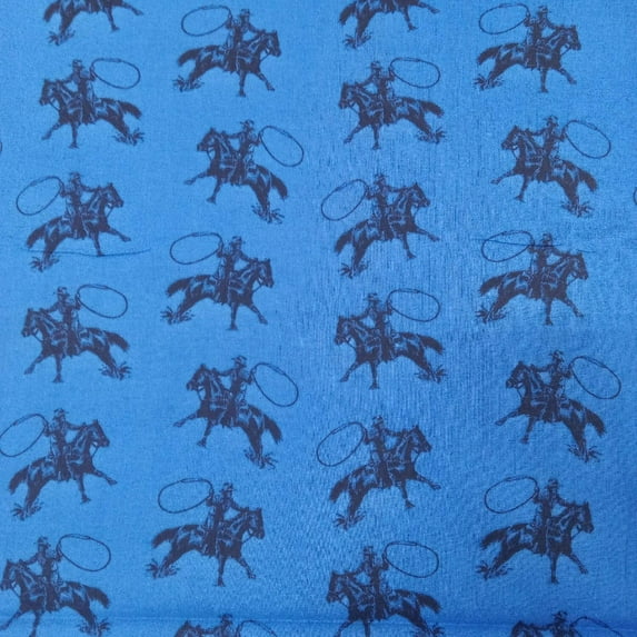 Western Rodeo Roper Blue Cotton Fabric