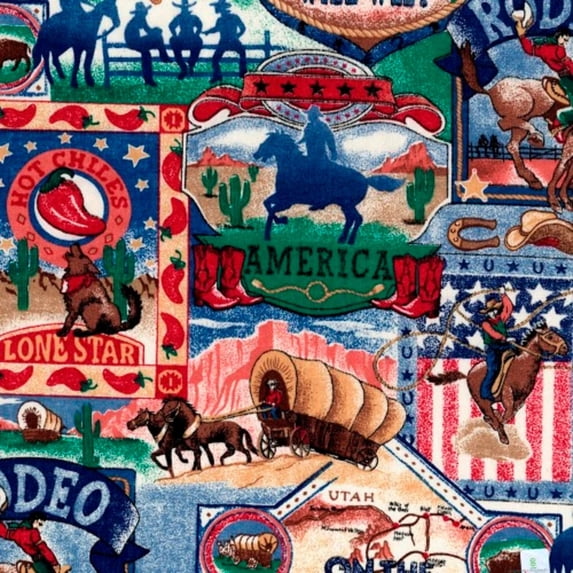 Western Rodeo Scenic Blue Cotton Fabric