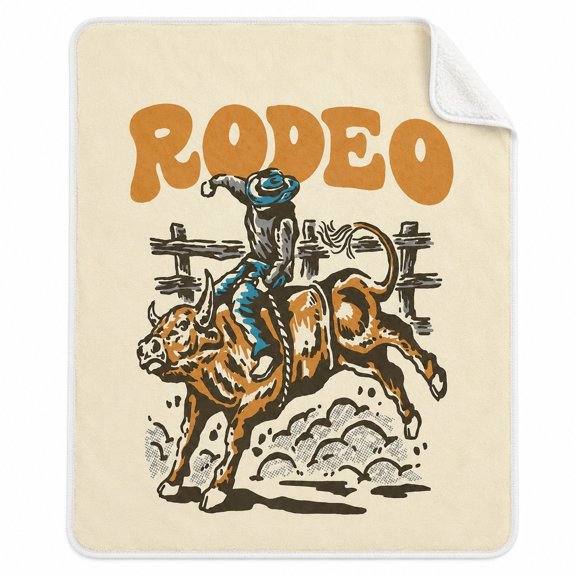 Western Rodeo Sherpa Throw Blanket, Cowboy Bull Riding Fleece Blanket