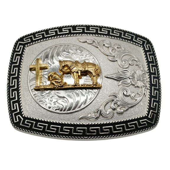 Western Rodeo Silver Black Gold Tone Design Fashion Cowboy Belt Buckle