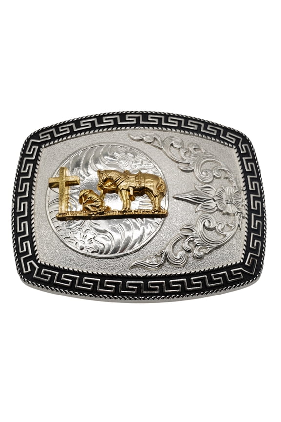 Western Rodeo Silver Black Gold Tone Design Fashion Cowboy Belt Buckle