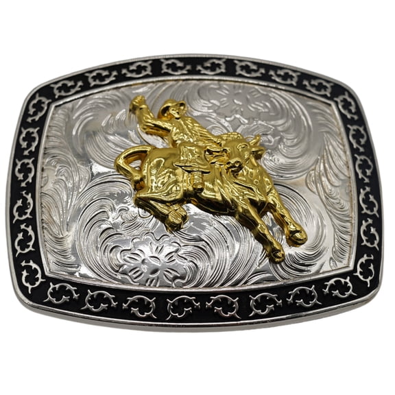 Western Rodeo Silver Black Gold Tone Design Fashion Cowboy Belt Buckle