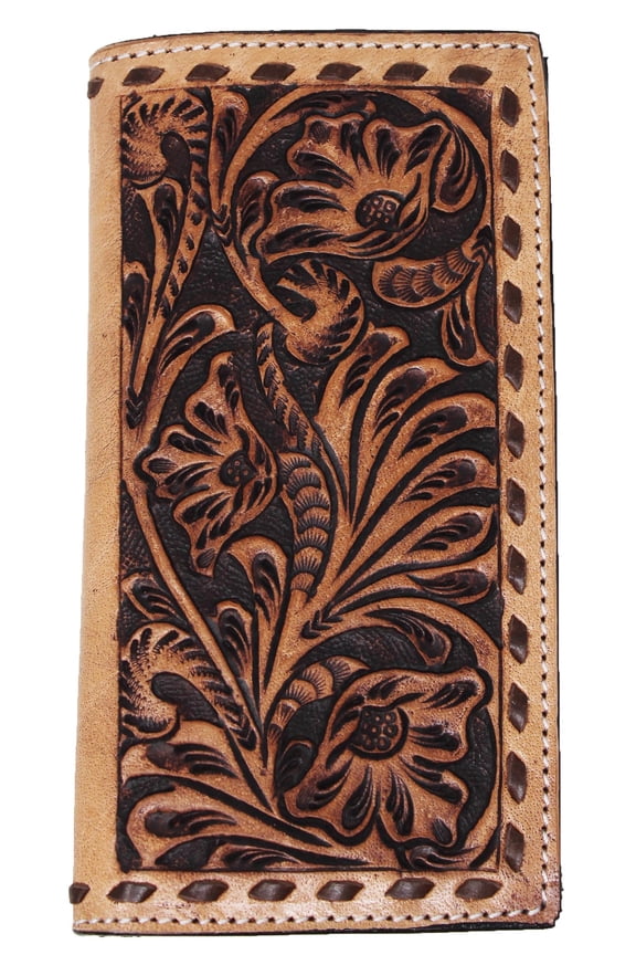Western Rodeo Wallet Brown Buckstitch Antique Floral Tooled Leather 18RTW46R
