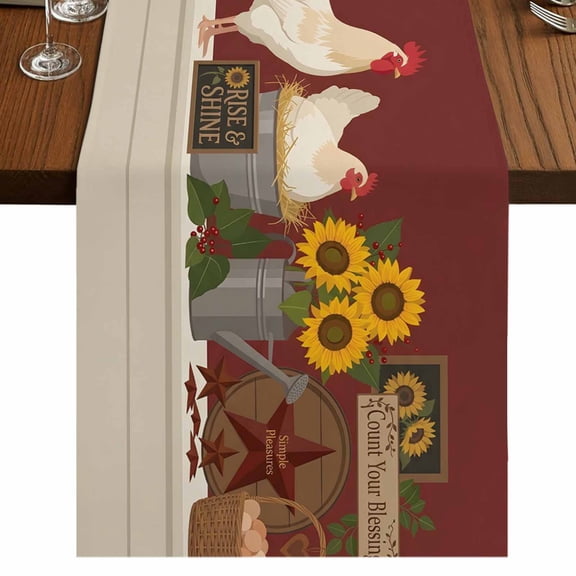 Western Rooster Burlap Cotton Table Runner 16x72 Inches Long, Western Barn Red Farmhouse Rustic Farmhouse Table Runners, Outdoor Dining Table Decor for Baby Shower/Party/Wedding