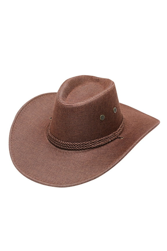 Western Rope-Tie Cowboy Hat – Unisex Summer Hat for Rodeo, Music Festivals & Outdoor Adventures Under 5$, Yubnlvae Adult Solid Casual Fashion Cowboy Sun Hat Wide , Coffee, One Size