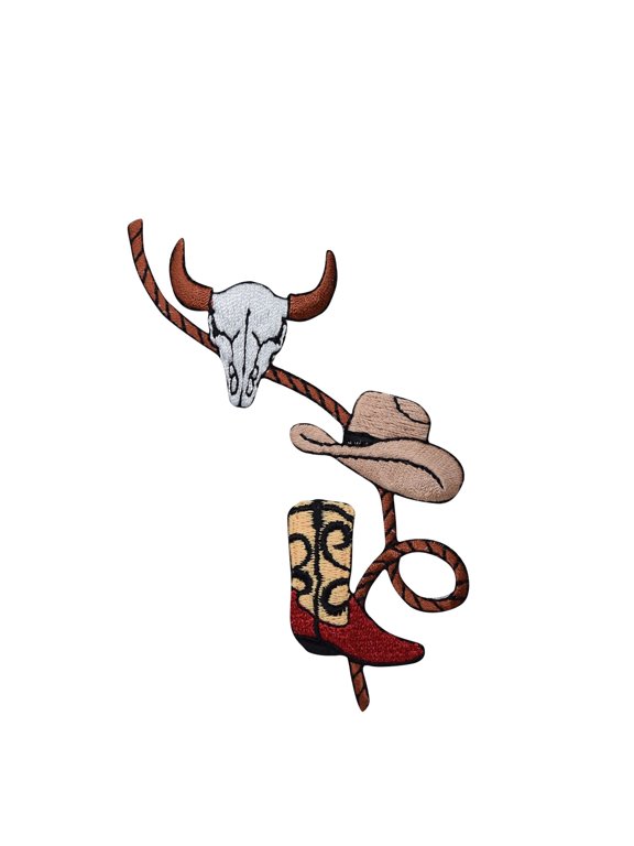 Western Rope with Boot, Cowboy Hat and Skull - Iron on Applique/ Embroidered Patch