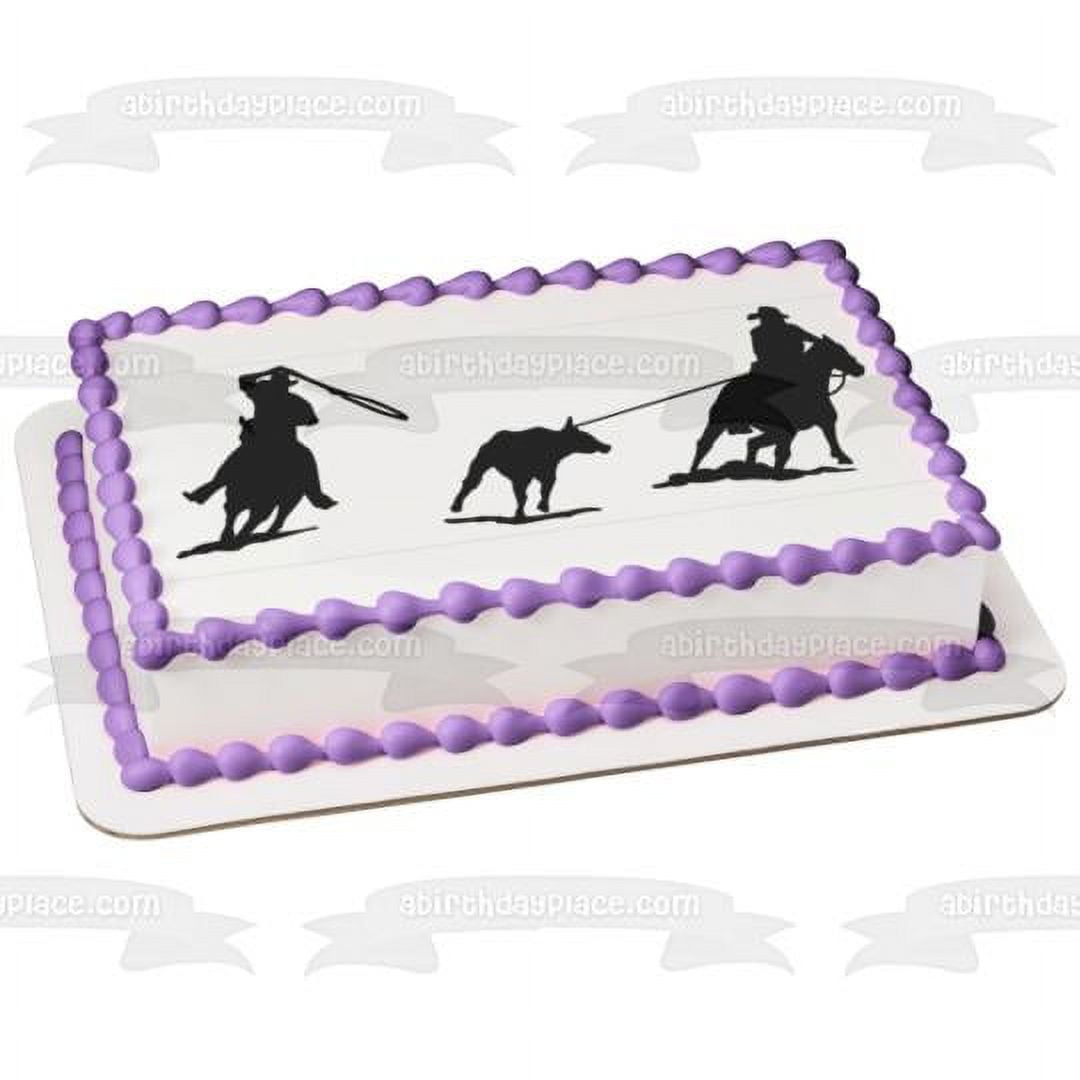 Western Rodeo Team Roping Heading and Heeling Edible Cake Topper Image ...