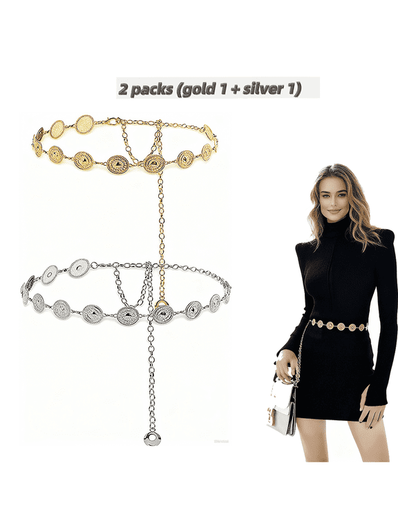 Western Round Concho Chain Belt, Women's Metal Waist Chain for Dress and Jeans, Western Cowboy Style