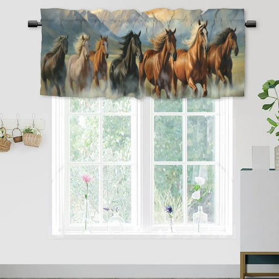 Western Running Horse Kitchen Valance Wild Animal Farmhouse Country Rod Pocket Decoration Window Valance Curtains 54x18inch(1Pcs)