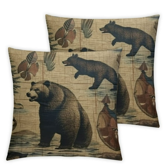 Western Rustic Bear Throw Pillows Cover Set ild Animal Bear Deer Moose Pillow case Lodge Wildlif utdoor Cabin Decorative Cushion Pillow Cover for Patio Couch Bedroom