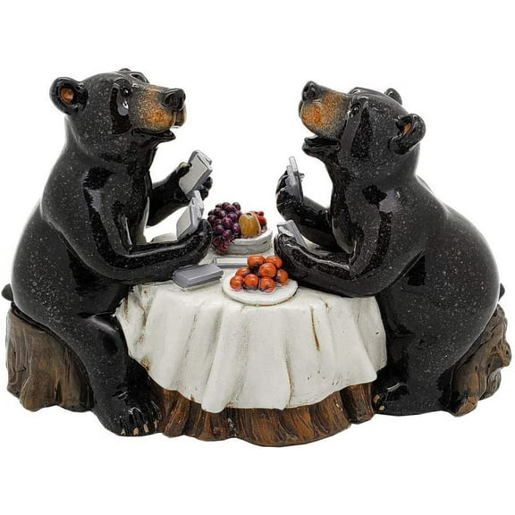 Western Rustic Black Bear Couple Enjoying Romantic Dinner In The Woods Figurine