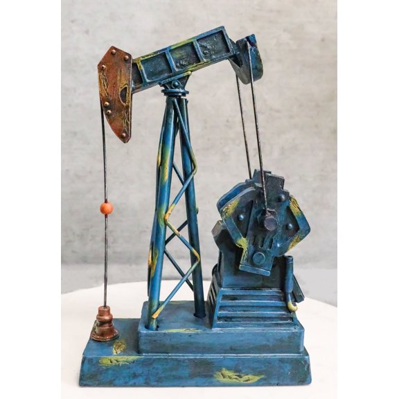 Western Rustic Blue Vintage Nodding Donkey Pumpjack Oil Derrick Rig Figurine