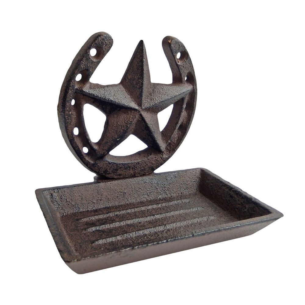 Western Rustic Cast Iron Soap Dish Star Horseshoe Wall Mounted Bath