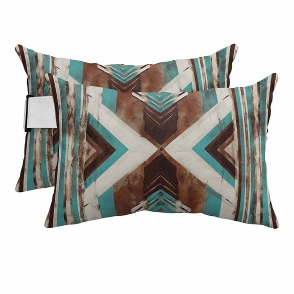 Western Rustic Outdoor Pillows for Chaise Lounge Chair Beach Headrest Pillow Set of 2 Waterproof Lumbar Pillows with Insert&Adjustable Strap Aztec Ethnic Tribal Geometric Patterns Pool Pillow 12"x20"