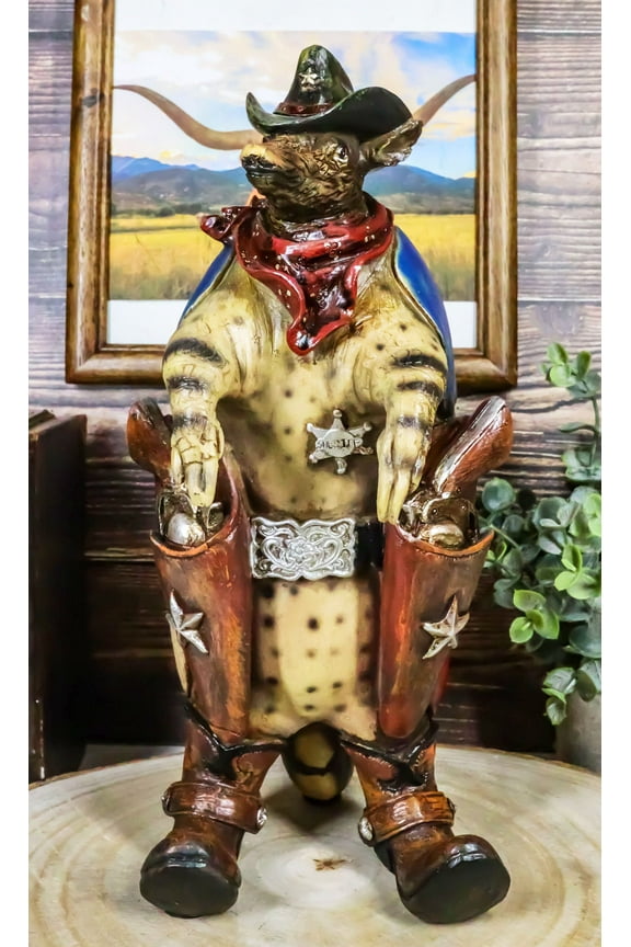Western Rustic Texas Sherriff Cowboy Texan Armadillo Big Guns And Boots Figurine