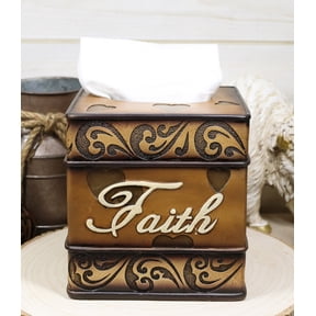 Western Rustic Tuscany Scroll Art Inspirational Faith Tissue Box Cover Figurine