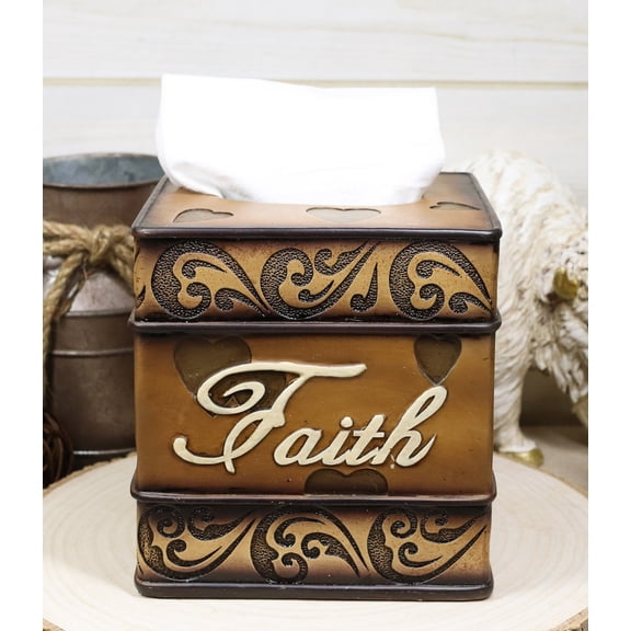 Western Rustic Tuscany Scroll Art Inspirational Faith Tissue Box Cover Figurine