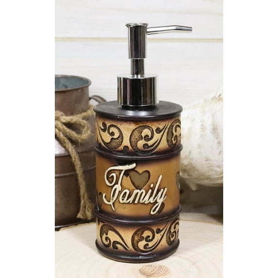Western Rustic Tuscany Scroll Inspirational Family Liquid Soap Pump Dispenser