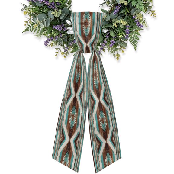 Western Rustic Wreath Sash for Front Door, Tribal Geometric Patterns Wreath Bow Holiday Garland Ribbon Wreath Accessories for Home Yard Porch Doorway Fall Christmas Decorations Gifts