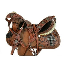 Western Saddle Barrel Racing Horse Pleasure Trail Floral Tooled Leather Cowboy Tack Set 12" to 18''
