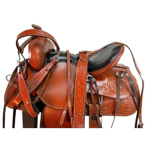 Western Saddle Barrel Racing Horse Trail Pleasure Rodeo Tooled Leather FQHB 15 16 17 18 With Headstall Breast Collar Reins | Free Shipping