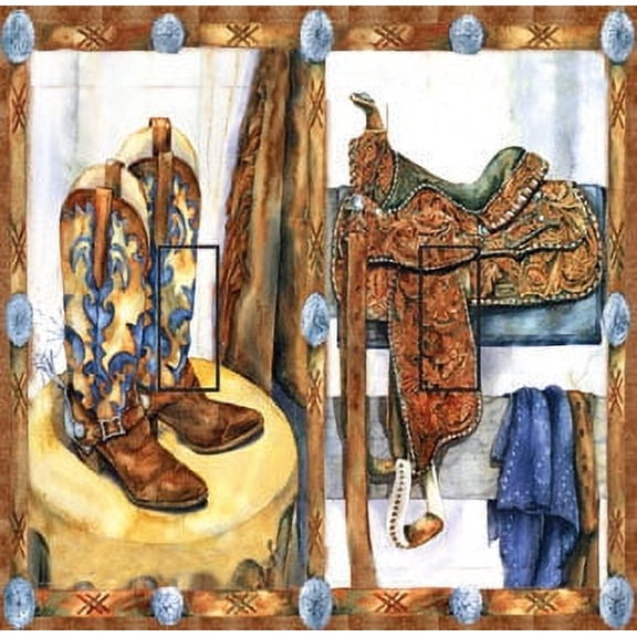 Western Saddle&Boots Double Toggle SwitchStix Peel and Stick Art Deco Switch Plate Cover Applique Washable Heat/Steam/Water-Resistant - 1 unit