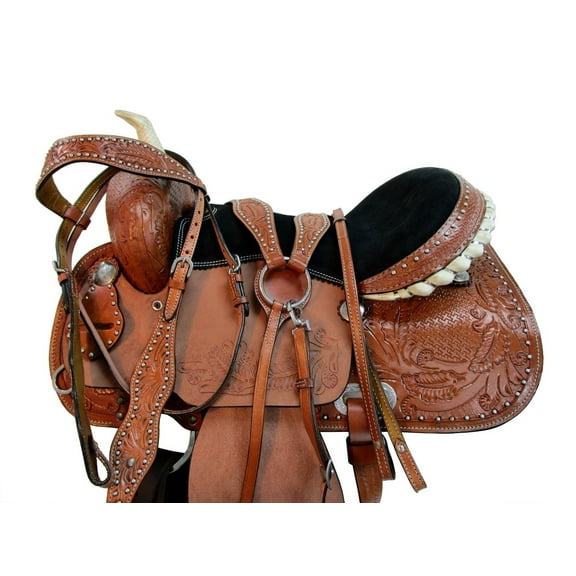 Western Saddle Horse Trail Barrel Racing Pleasure Tooled Leather Tack Set 15 16 17 18 SQHB | Free Shipping