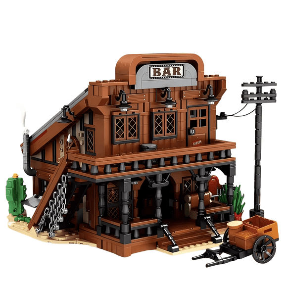 Western Saloon Bar Building Blocks Set, Wild West Town Saloon Decor Model, Creative Birthday Gift, Home Office Table Centerpiece