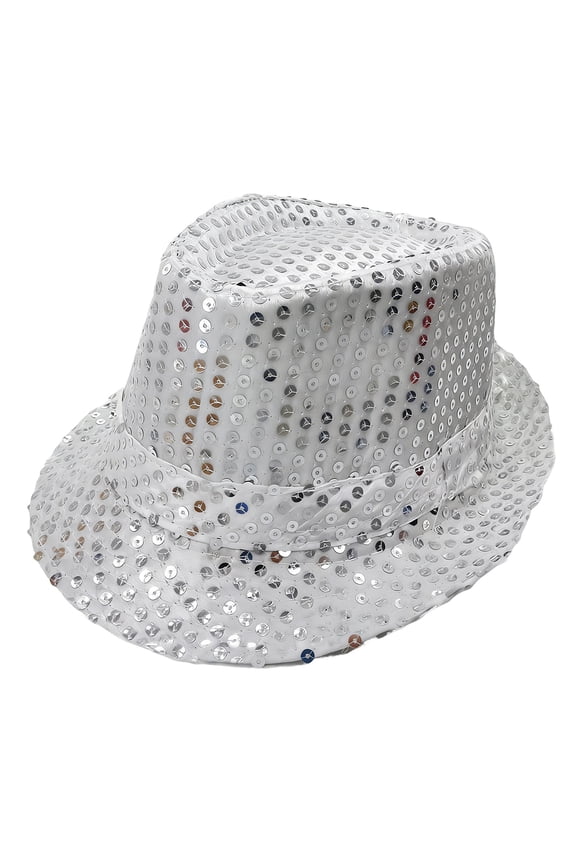 Western Sequin Fedora Hat Bling Dance Hats Shining Sequin Hat for Women man Silver One Size