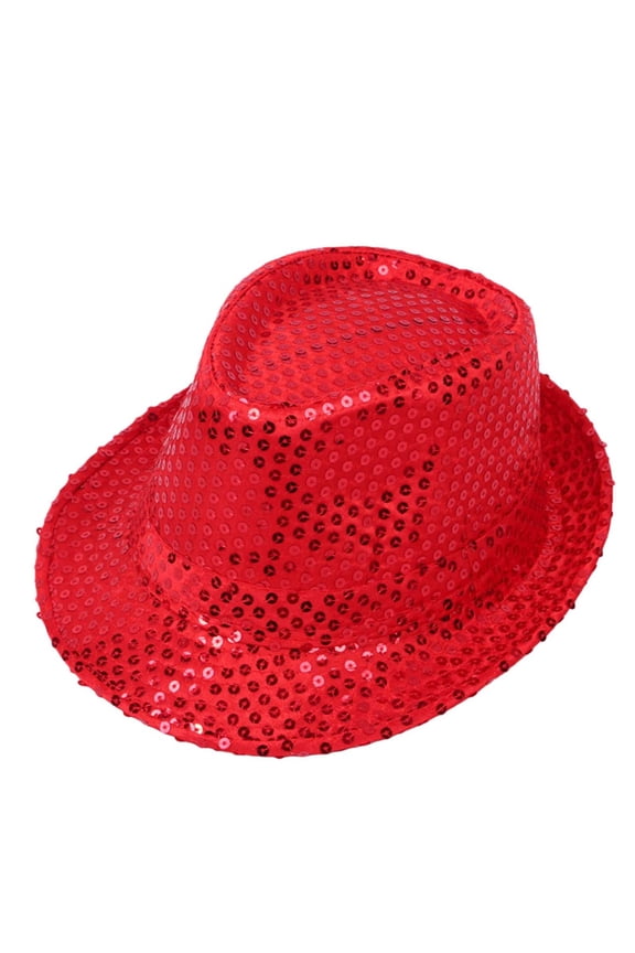Western Sequin Fedora Hat Solid Color Dance Hat Retro Disco Cap Color Red Size One Size