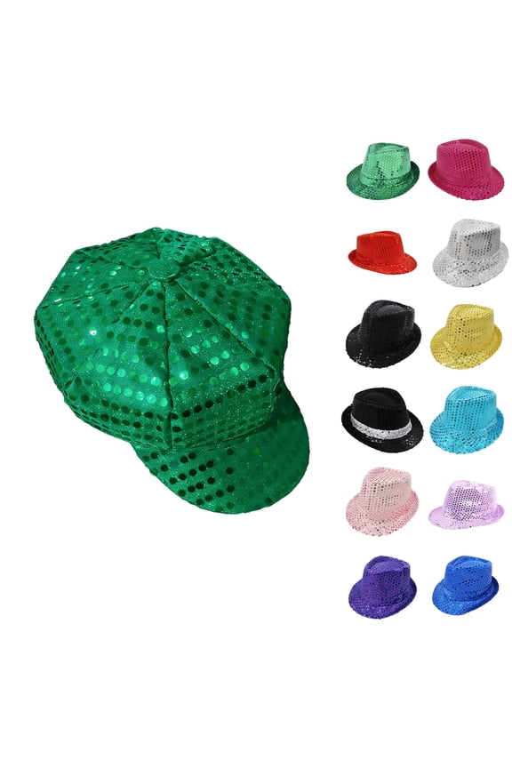 Western Sequin Fedora Hat Solid Color Dance Hat Retro Disco Cap Unisex Costume Cap for Women Man Party Props Supplies Gold One Size