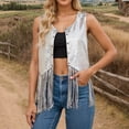 thumbnail image 1 of Western Sequin Fringe Vest for Women Sparkly Shiny Glitter Open Front Tops Cowgirl Disco Shirt Tassel Cardigan Vest Summer Silver L, 1 of 5