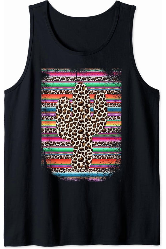Western Serape Cactus Leopard Pattern Tank Top Size S-3XL
