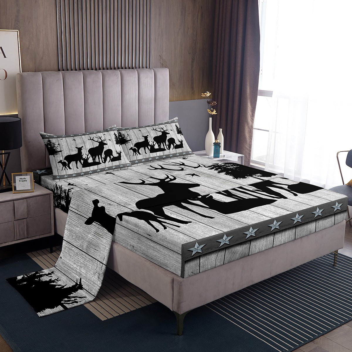 Western Sheet Set Twin,Woodland Animals Sheets Christmas Elk Deer Bed