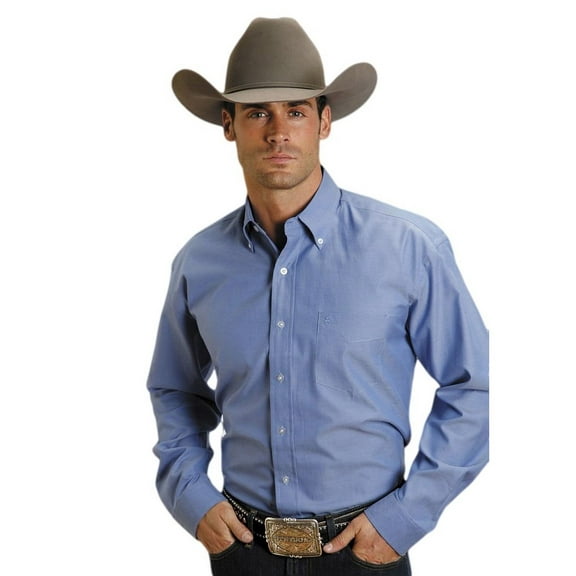 Western Shirt Mens L/S Solid Button Blue 11-001-0566-0023 BU