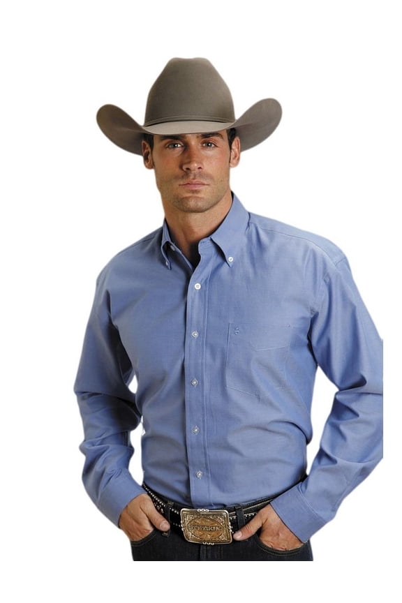 Western Shirt Mens L/S Solid Button Blue 11-001-0566-0023 BU