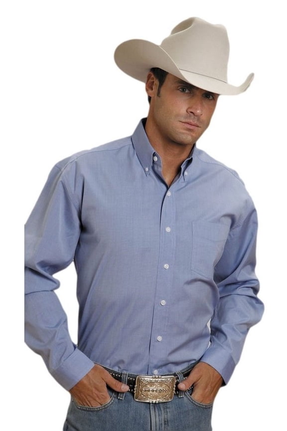 Western Shirt Mens L/S Solid Button Blue 11-001-0566-0041 BU