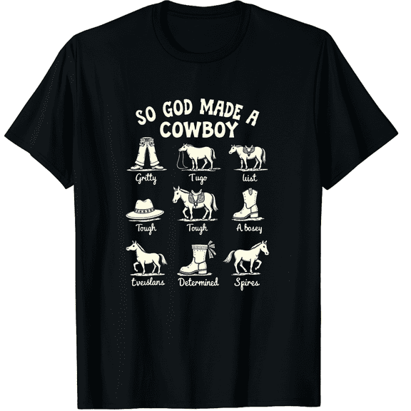 Western Shirt Rodeo Cowboy Funny Letter Summer Short Sleeve Graphic Black T-Shirt for Men and Women