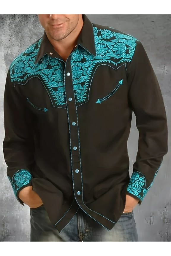 Western Shirt for Men Cowboy Long Sleeve Casual Tops Men's Sport Western Long Sleeve Snap Button Down Shirts Black XL