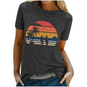 Western Shirts Casual Tee for Women 2024 Summer T Shirt Short Sleeve Crewneck Beach Tops Vintage Country Graphic