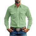 thumbnail image 1 of Western Shirts For Men Fall Long Sleeve Classic Work Tshirt Dressy Casual Plain Turn Down Cowboy Sport Tops With Two Pockets Mint Green Xxl, 1 of 6