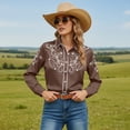 thumbnail image 1 of Western Shirts Womens Cowboy Cowgirl Button Down Country Style Shirt Floral Embroidery Long Sleeve Brown Tops M, 1 of 3