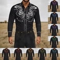 thumbnail image 1 of Western Shirts for Men Cowboy Button Up Shirts Long Sleeve Embroidered Tops Slim Fit Spring Fall Red M, 1 of 6