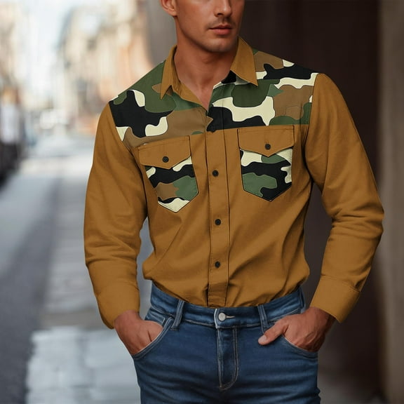 Western Shirts for Men Cowboy Shirts Long Sleeve Embroidered Country Shirt Slim Fit Button Down Shirt Casual Work Gold S