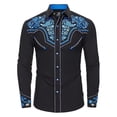 thumbnail image 1 of Western Shirts for Men Embroidered Long Sleeve Button Down Regular Work Dress Spring Fall Cowboy Blue Shirts S-XXXL, 1 of 4