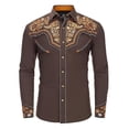 thumbnail image 1 of Western Shirts for Men Embroidered Long Sleeve Button Down Regular Work Dress Spring Fall Cowboy Brown Shirts S-XXXL, 1 of 3