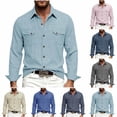 thumbnail image 1 of Western Shirts for Mens Cowboy Shirt Linen Short Sleeve Button Down Shirt Casual Work Shirts with Double Pocket Light Blue, 1 of 7