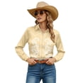 thumbnail image 1 of Western Shirts for Women Country Concert Cowgirl Shirts Floral Print Button Down Shirt Long Sleeve Tops Beige M, 1 of 5